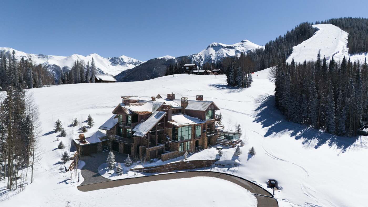 Aerial of Ridge Collection homesites with direct ski run access, Telluride