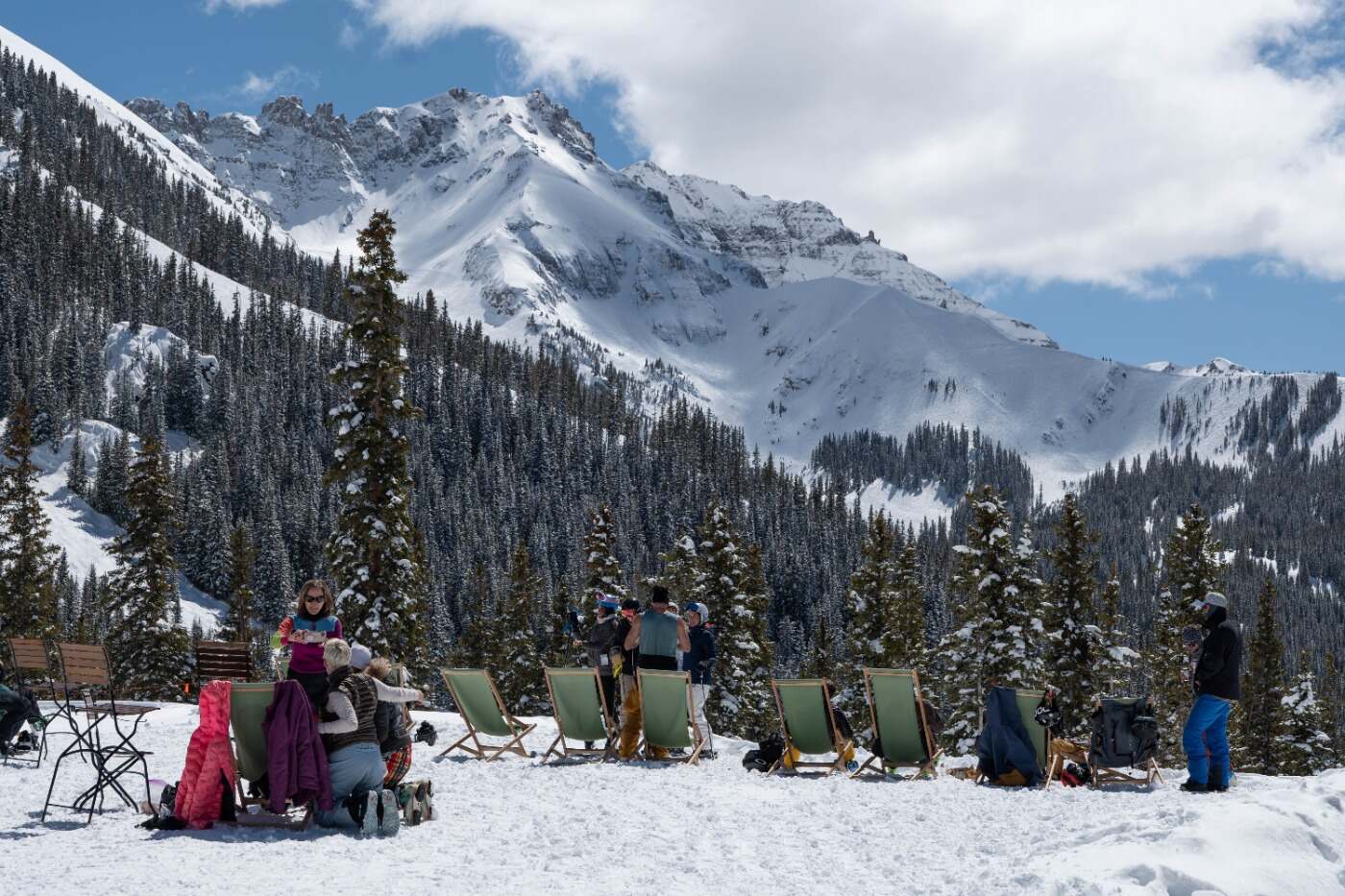 Spring après-ski chairs on the Telluride ski mountain