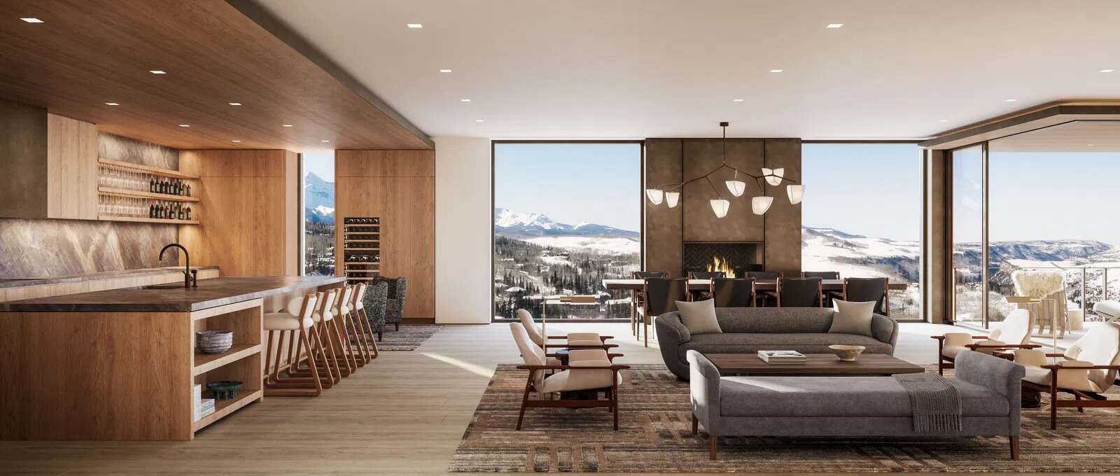 Four Seasons Telluride private residence great room — architectural rendering