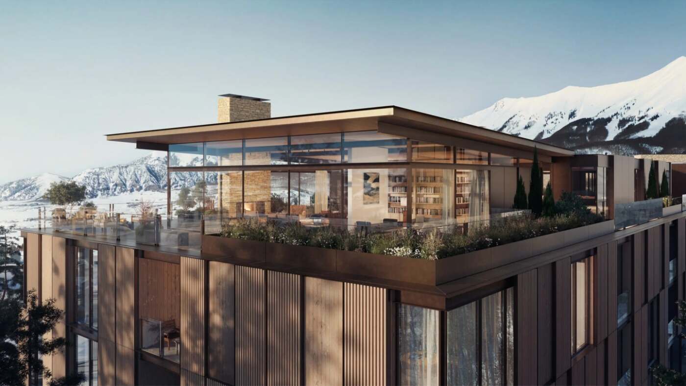 Four Seasons Telluride rooftop penthouse terrace — architectural rendering